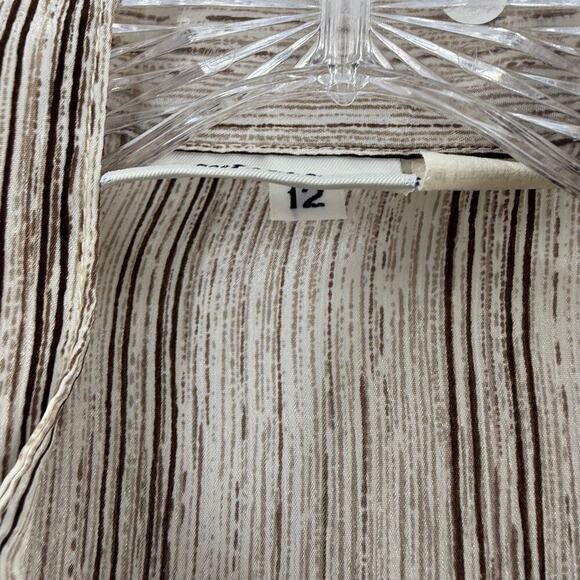 Vintage RUSS USA Brown & Cream Stripe Tie Neck Button Up Blouse Size 12 - Picture 7 of 13